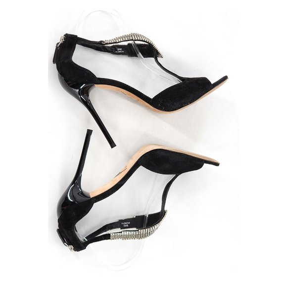 B BRIAN ATWOOD BFLORETO Suede Crystal Embellished Sandals T-Strap Black - Picture 8 of 14